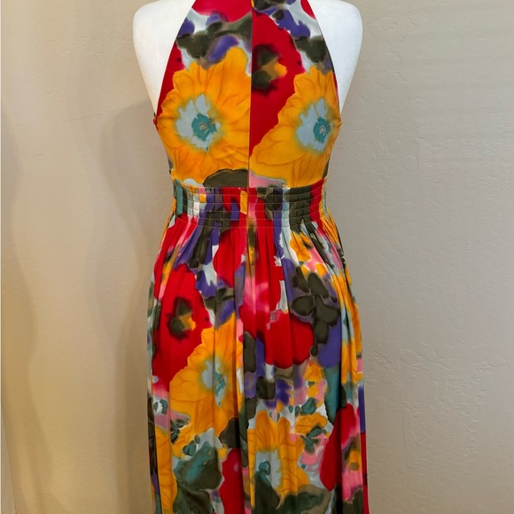 CALVIN KLEIN Multi Color Impressionist Floral Dress Empire Waist Size 12 - Picture 3 of 4
